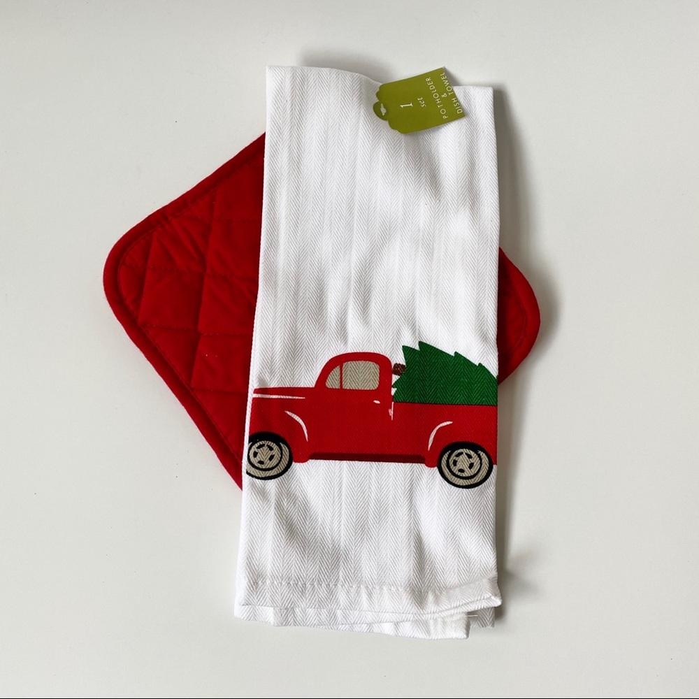 Red Truck Kitchen Christmas Dish Towel Potholder